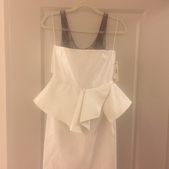 Alice and Olivia Leather Peplum Dress with Lace - Picture 3 of 6